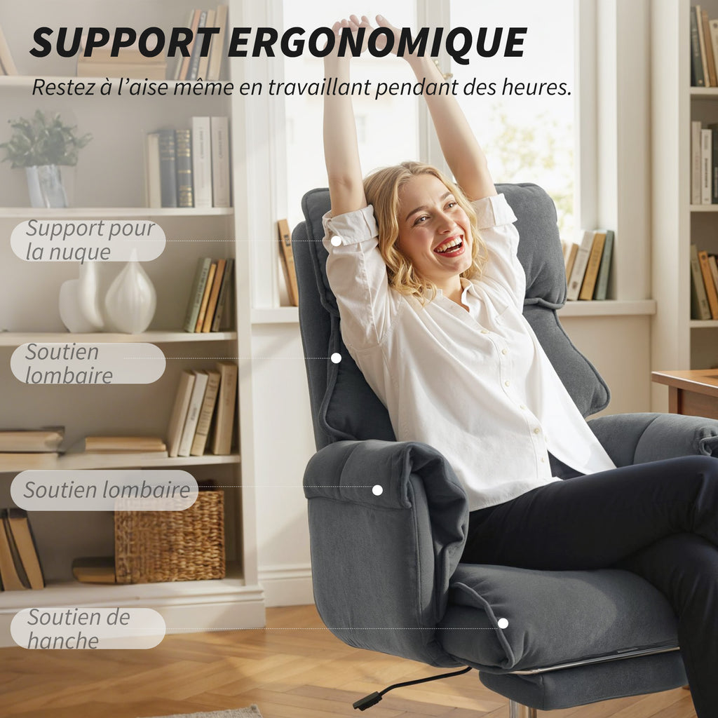 Chaise Bureau Ergonomique, Fauteuil de Bureau Inclinable, Hauteur Réglable, Appui-tête, Dossier Haut, Gris Foncé-4