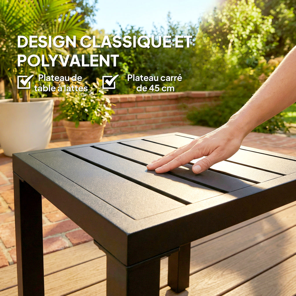 Table de jardin carrée, table de terrasse, cadre en métal, intérieur et extérieur, pour balcon, porche, patio, noir-6
