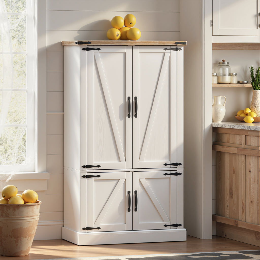 Buffet de cuisine, armoire de cuisine avec 4 portes, 6 porte-épices et étagères réglables, 76,3 x 40 x 136 cm, blanc-7