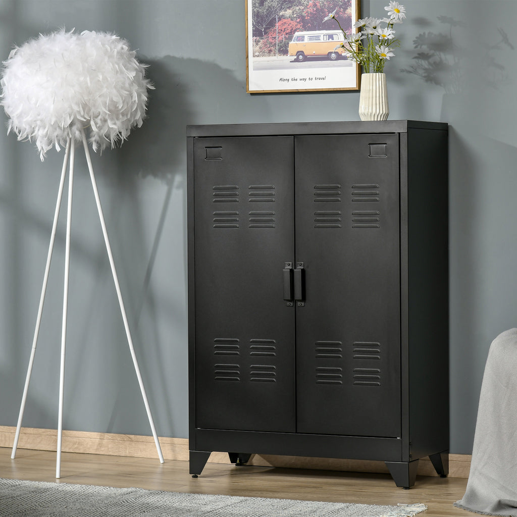 Armoire de Rangement métal Garde-robe Caisson de dossier Armoire Bureau sur pied Style Industriel - 2 étagères - Noir-1