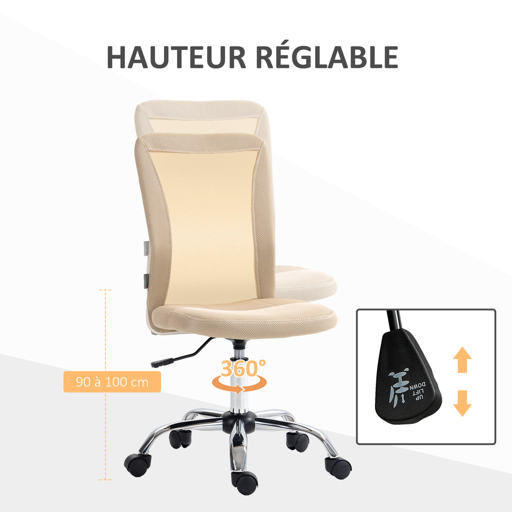 Chaise de bureau ergonomique hauteur réglable piètement chromé pivotant 360° revêtement maille beige-4