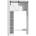 Meuble de rangement au-dessus des toilettes avec porte coulissante, Meuble étagère dessus WC, étagère réglable, blanc-0