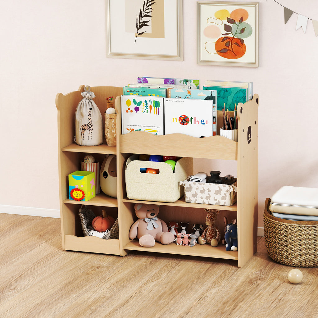 Meuble rangement enfant 3 niveaux, étagère de rangement pour jouets enfants avec étagères ouvertes, 92x29x79cm, naturel-8