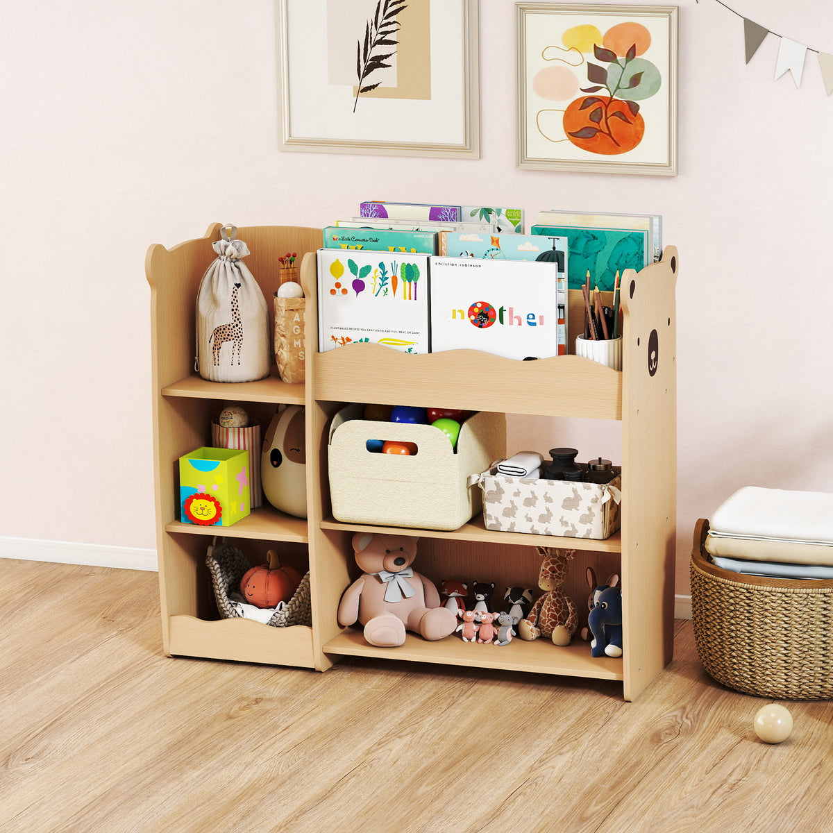 Meuble rangement enfant 3 niveaux, étagère de rangement pour jouets enfants avec étagères ouvertes, 92x29x79cm, naturel-8