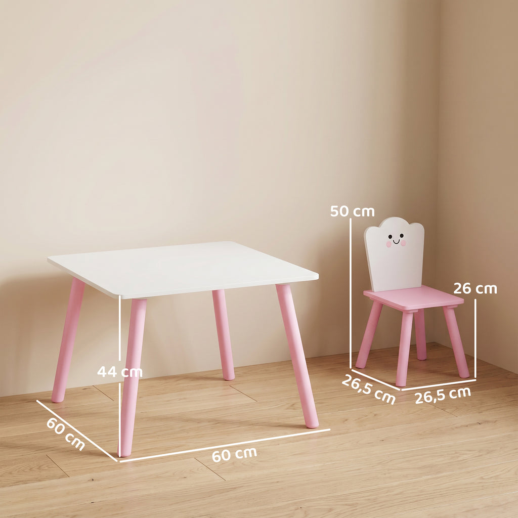 Table enfant avec chaise, ensemble table et 2 chaises en bois pour dessiner, jouer, étudier, rose-2