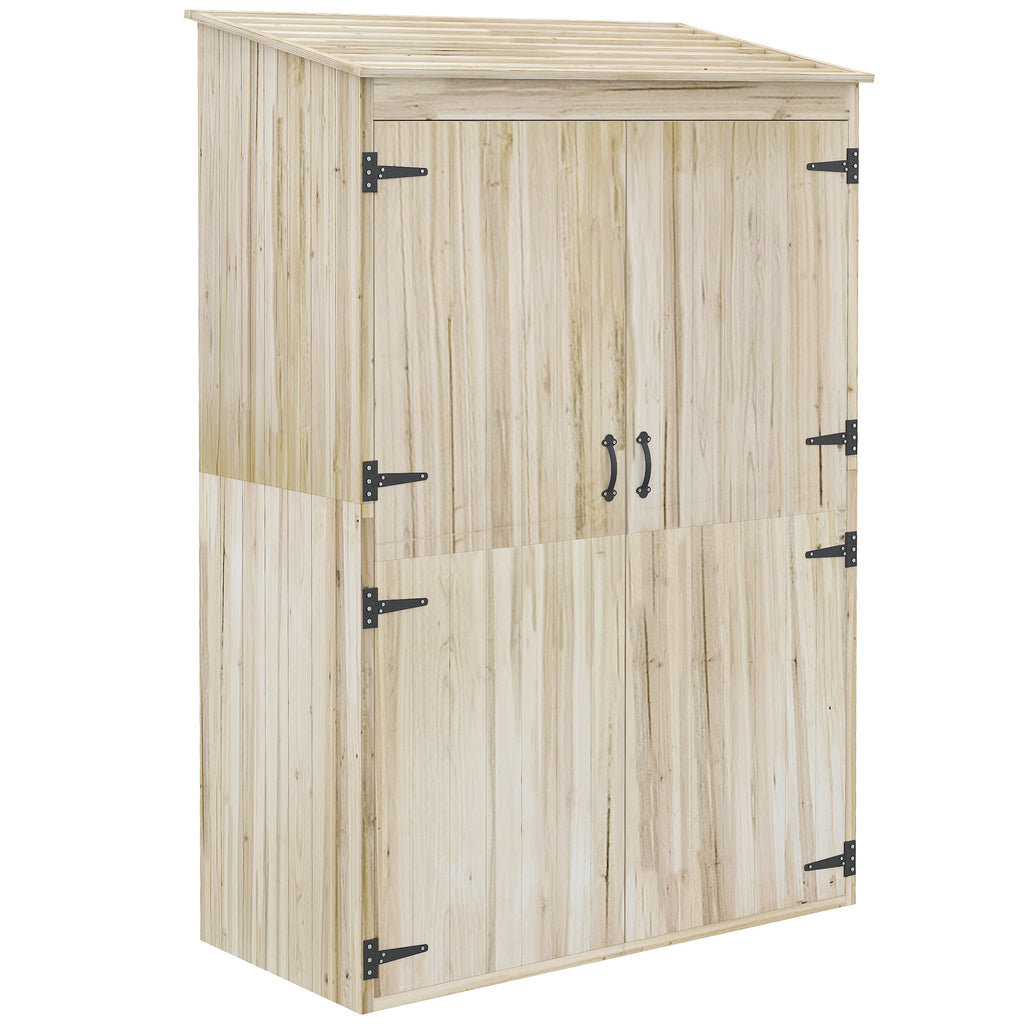 Armoire de jardin armoire de rangement en bois 2 étagères 2 portes toit incliné 120 x 57 x 183 cm bois naturel-0