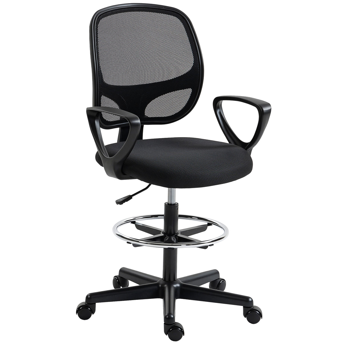 Chaise bureau ergonomique, fauteuil de bureau avec repose-pieds et accoudoirs, hauteur réglable, 59x58x103-123cm, noir-0