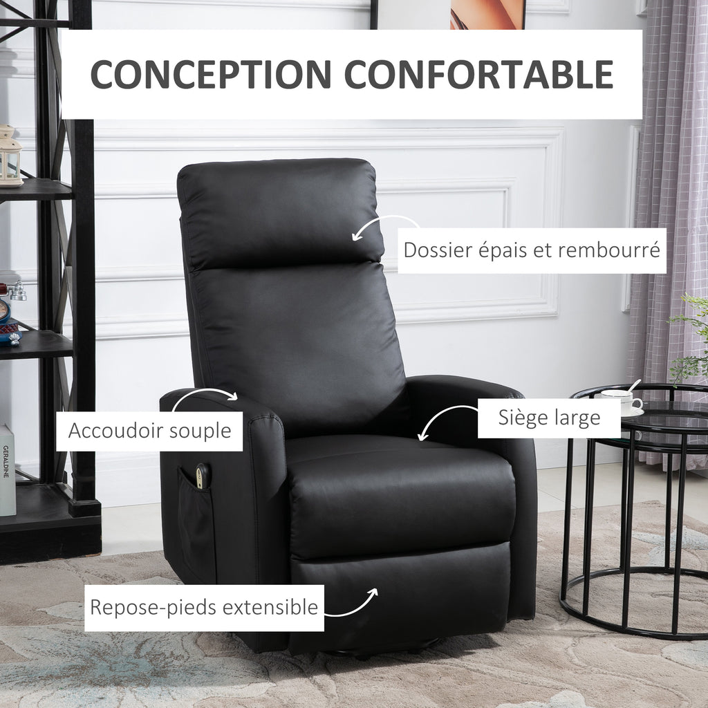 Fauteuil releveur électrique inclinable avec repose-pied ajustable et télécommande revêtement synthétique noir-3