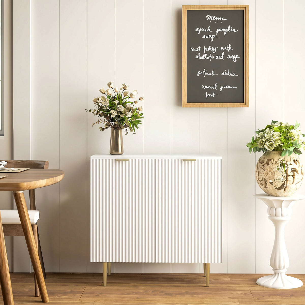 Buffet Cuisine, Meuble de Rangement avec 2 Portes, Étagère Réglable, Pieds Métalliques Surélevés, 80 x 40 x 80 cm, Blanc-1