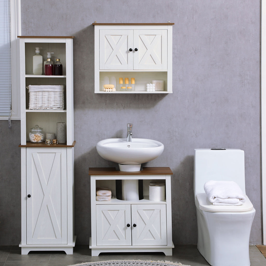 Armoire murale, armoire salle de bain avec placard à portess et compartiment ouvert, dim. 60 x 19,5 x 52,5 cm, blanc-6