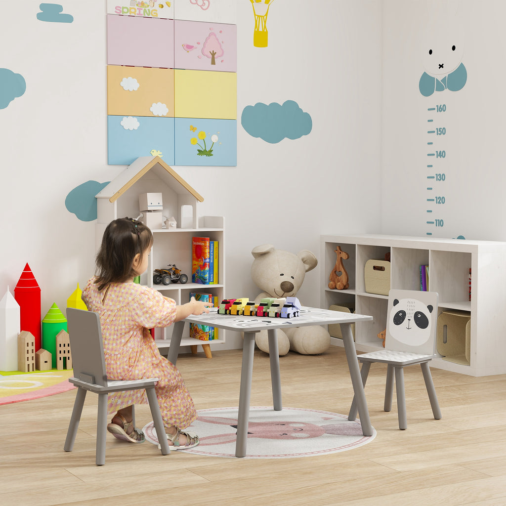 Ensemble table et chaises pour enfants, table pour enfant avec 2 chaises, motif animaux pour chambre à coucher gris-9