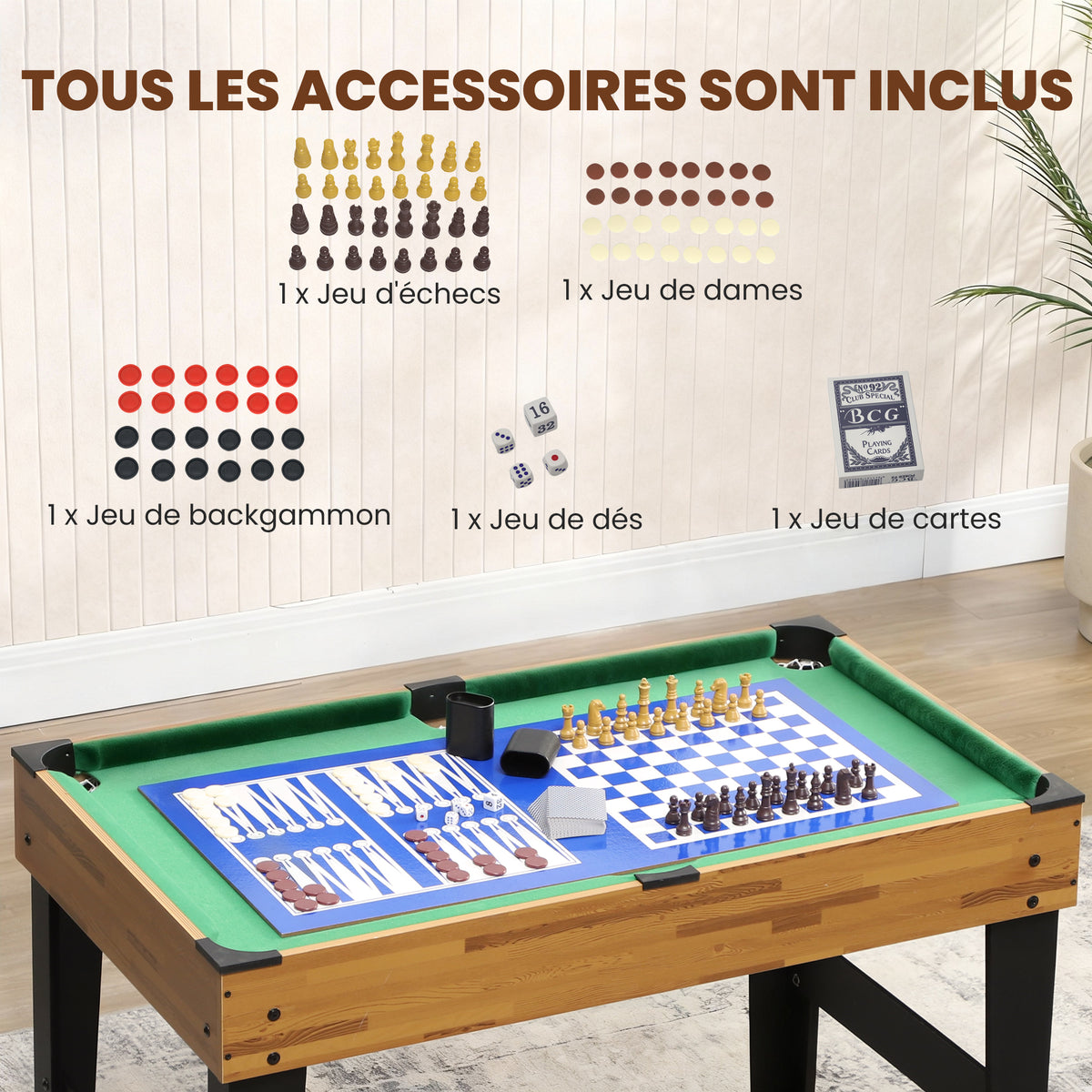 Table multijeux 13 en 1, table de jeu baby-foot, billard, ping-pong, 121x109x80cm, pour enfants et adultes, noyer clair-9