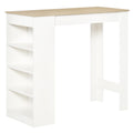 Table de bar pour 2 personnes, table haute mange debout avec 4 étagères ouvertes, 115x50x102,7cm, blanc et bois naturel-0