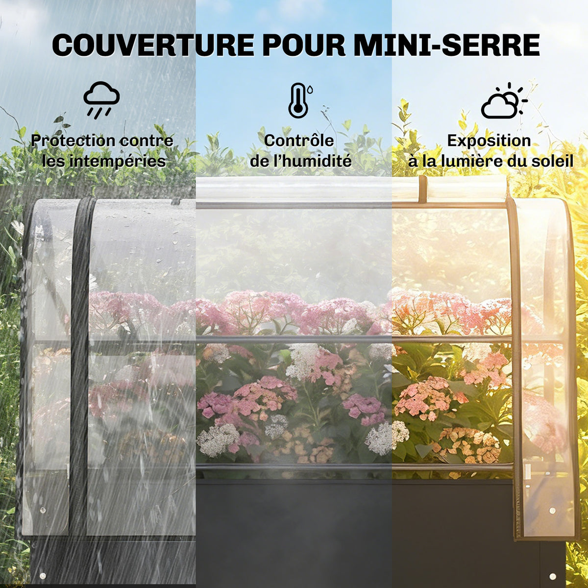 Potager sur Pieds avec Serre Rabattable, Jardinière Surélevée en Métal avec Trou de Drainage, 100 x 49 x 136 noir-3