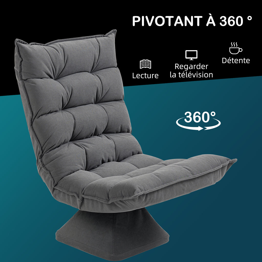 Fauteuil relax fauteuil salon design capitonné inclinaison dossier réglable pivotant 360° gris chiné-4