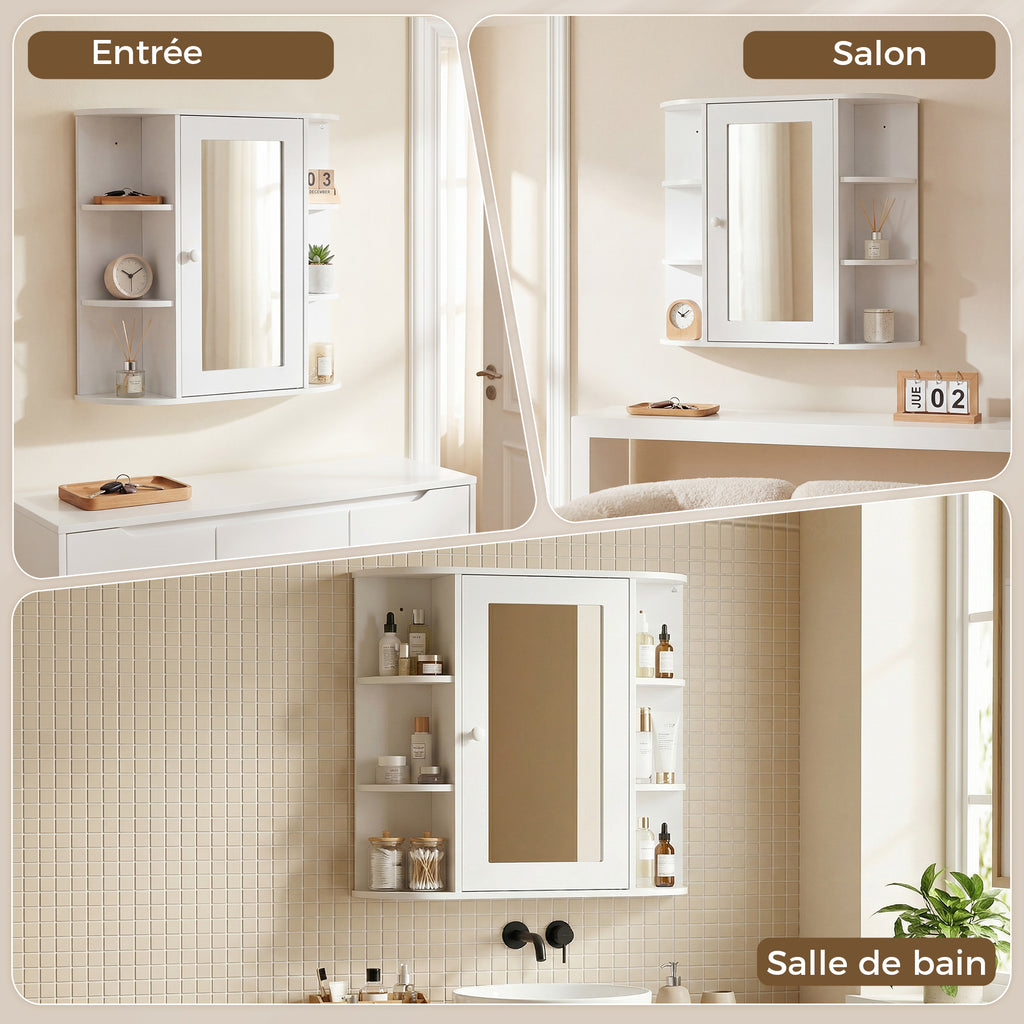 Armoire Murale avec Miroir Salle de Bain Meuble Miroir avec Rangement Toilettes 1 Porte + étagères latérales-5
