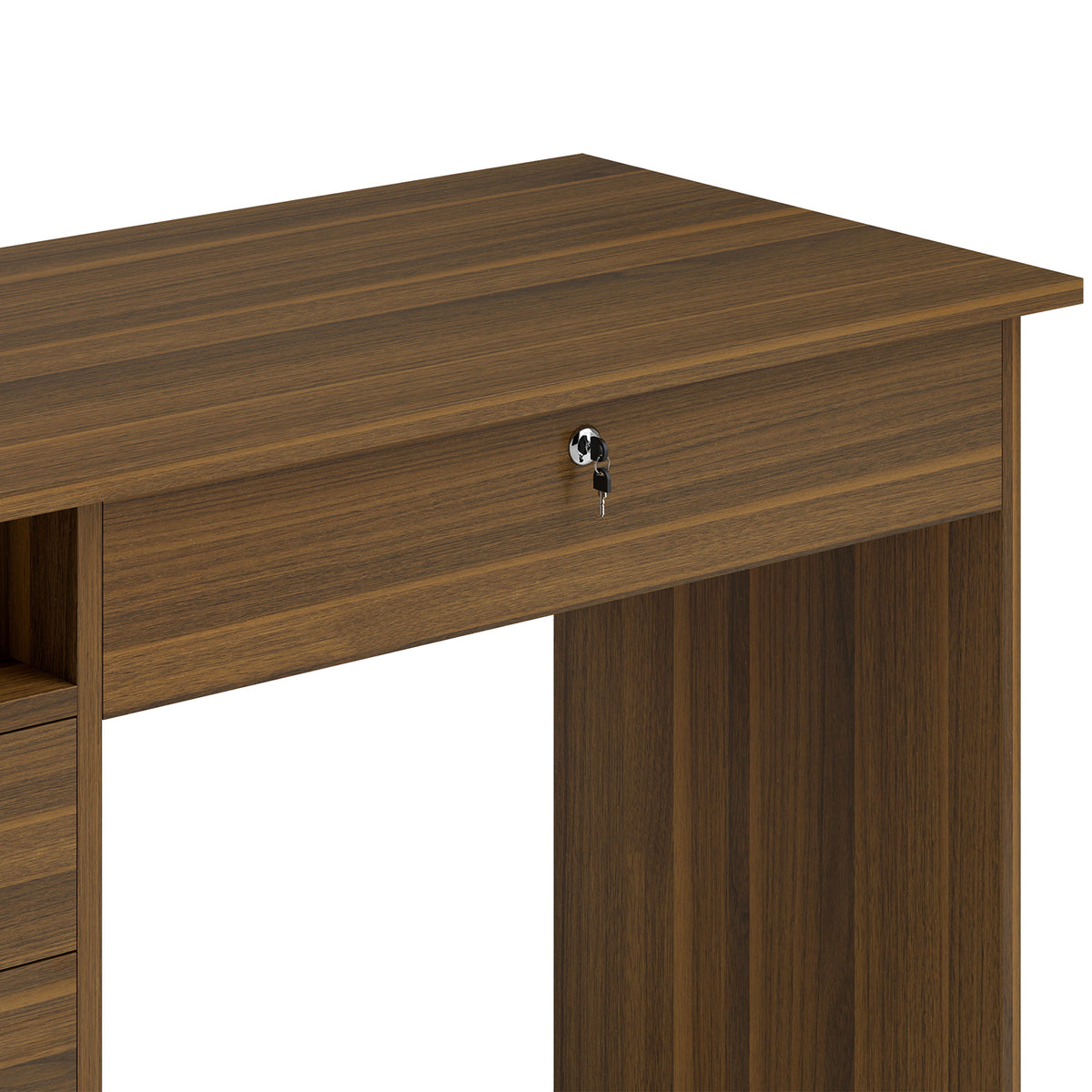 Bureau Informatique avec 5 Tiroirs, 110 x 50 cm, Bureau avec Rangement, Étagère Ouverte, Tiroir Verrouillable, Noyer-9