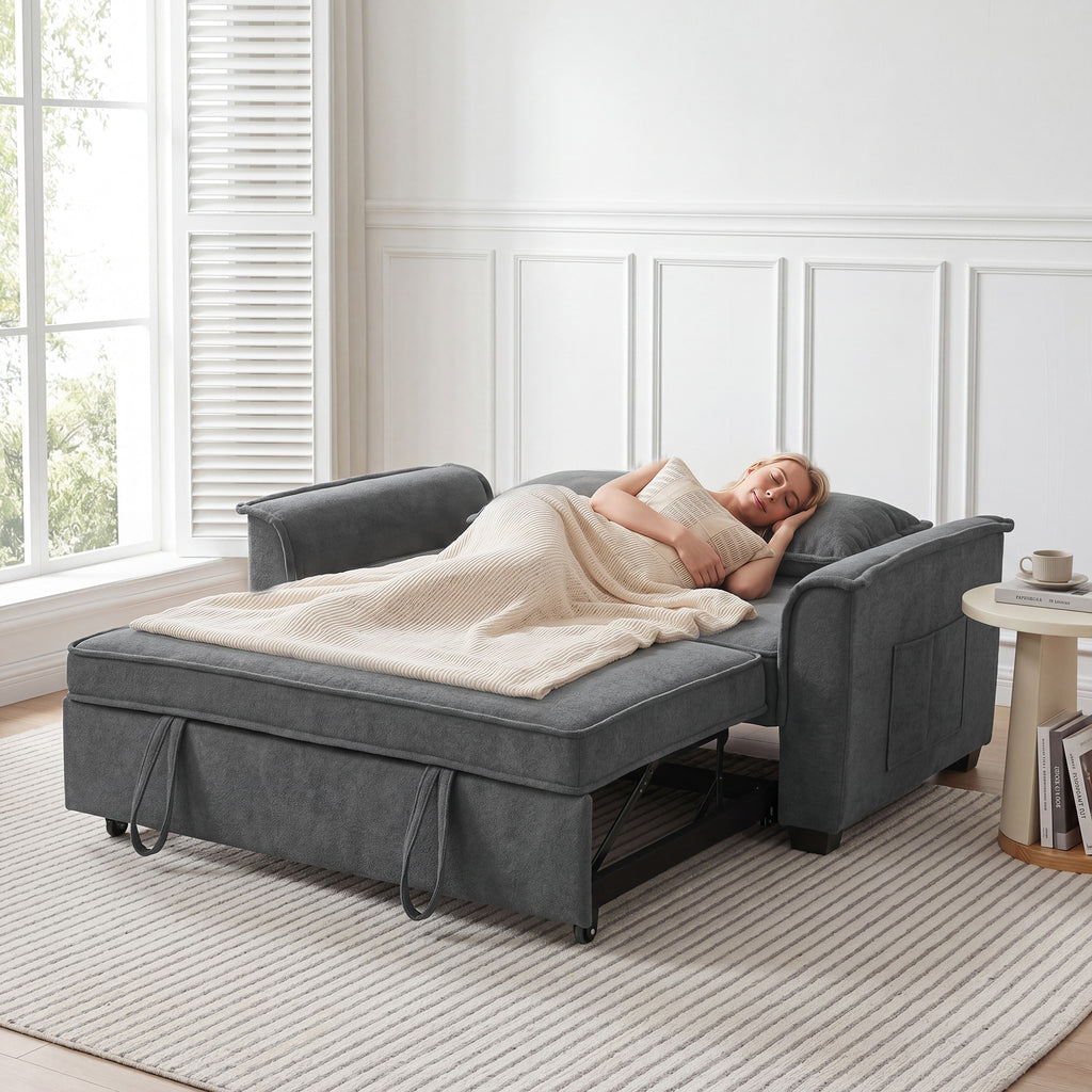 Canapé convertible 2 places, canapé-lit clic-clac en chenille, dossier réglable, 2 coussins, poche latérale, gris-9