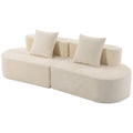 Canapé 3 Places Incurvé, Velours Côtelé 245cm, Canapé Salon, Assise Profonde, 2 Coussins, Compressé Sans Montage, Crème-0