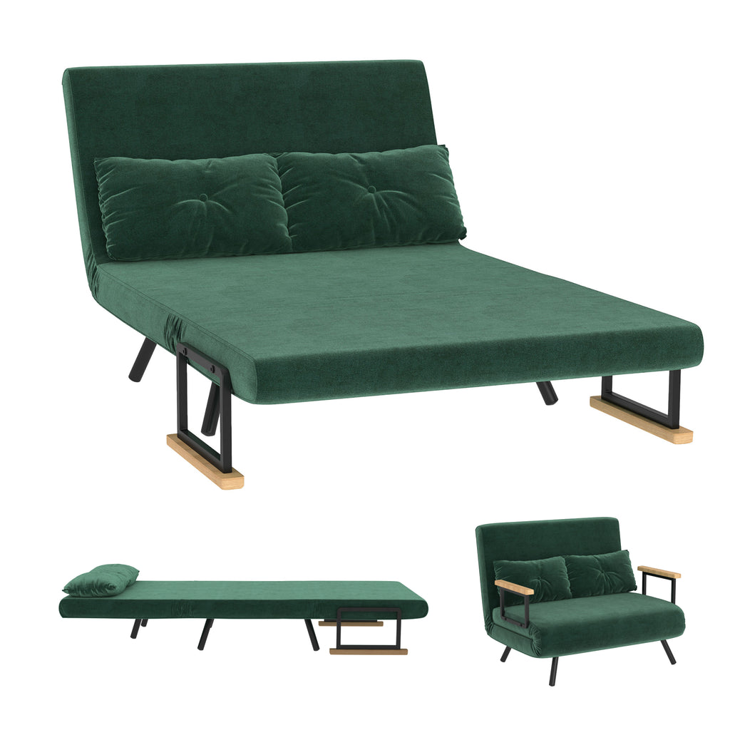 Canapé convertible 2 places 4 en 1, canapé-lit avec dossier réglable sur 5 niveaux, 2 coussins, 102 x 73 x 81 cm, vert-0