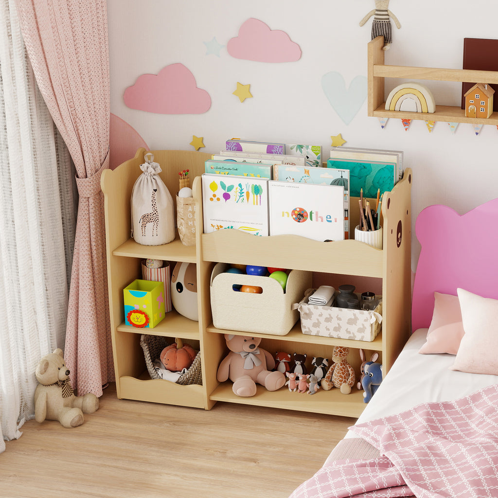 Meuble rangement enfant 3 niveaux, étagère de rangement pour jouets enfants avec étagères ouvertes, 92x29x79cm, naturel-7