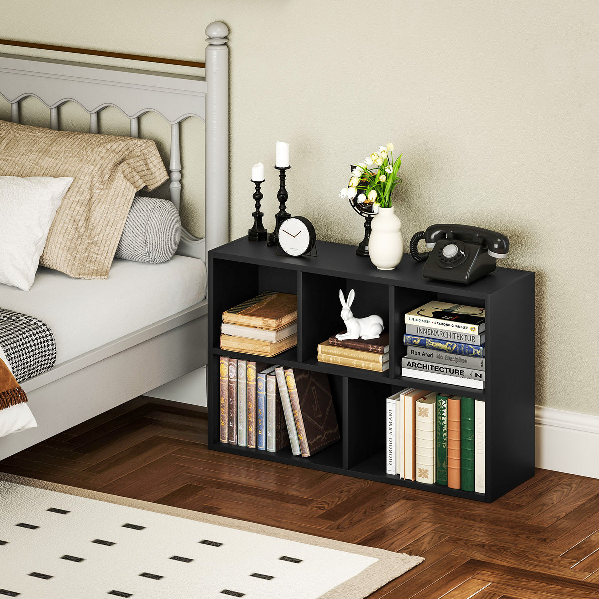 Bibliothèque étagère de rangement avec 5 compartiments, pour salon chambre à coucher bureau, 50x24x80cm, noir-9