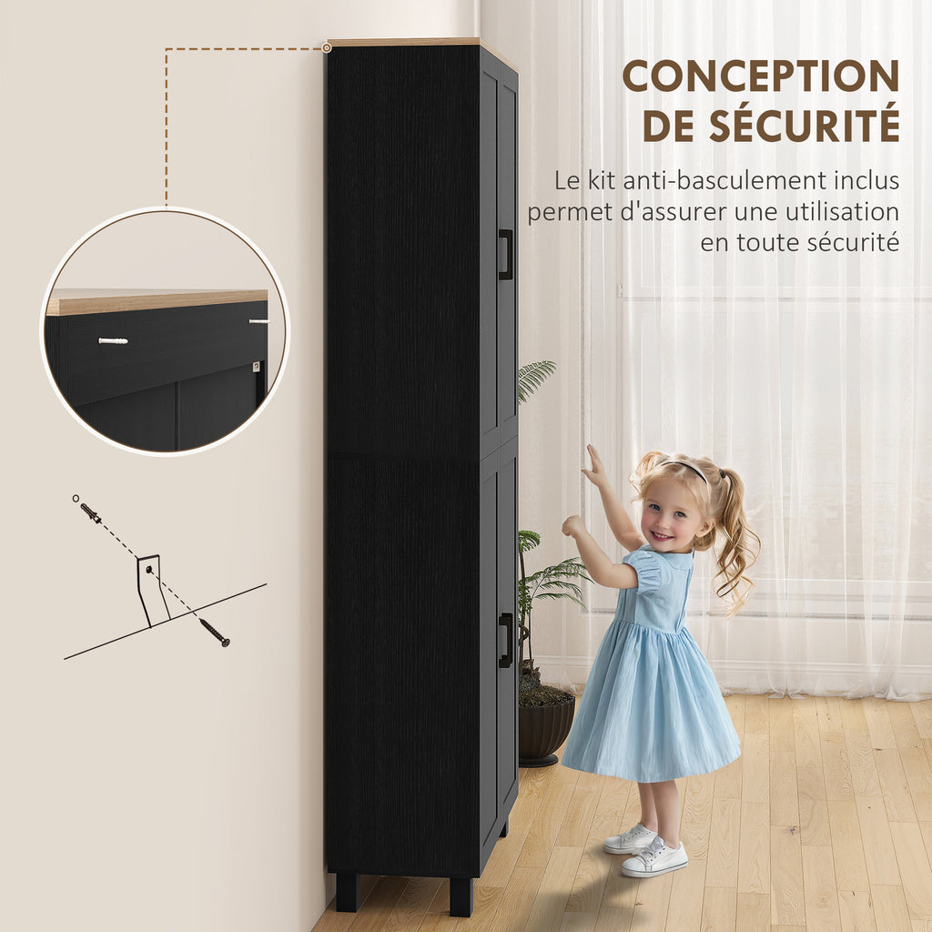 Armoire de cuisine hauteur 170 cm buffet haut avec 4 portes et étagères ajustable, design moderne, noir-5