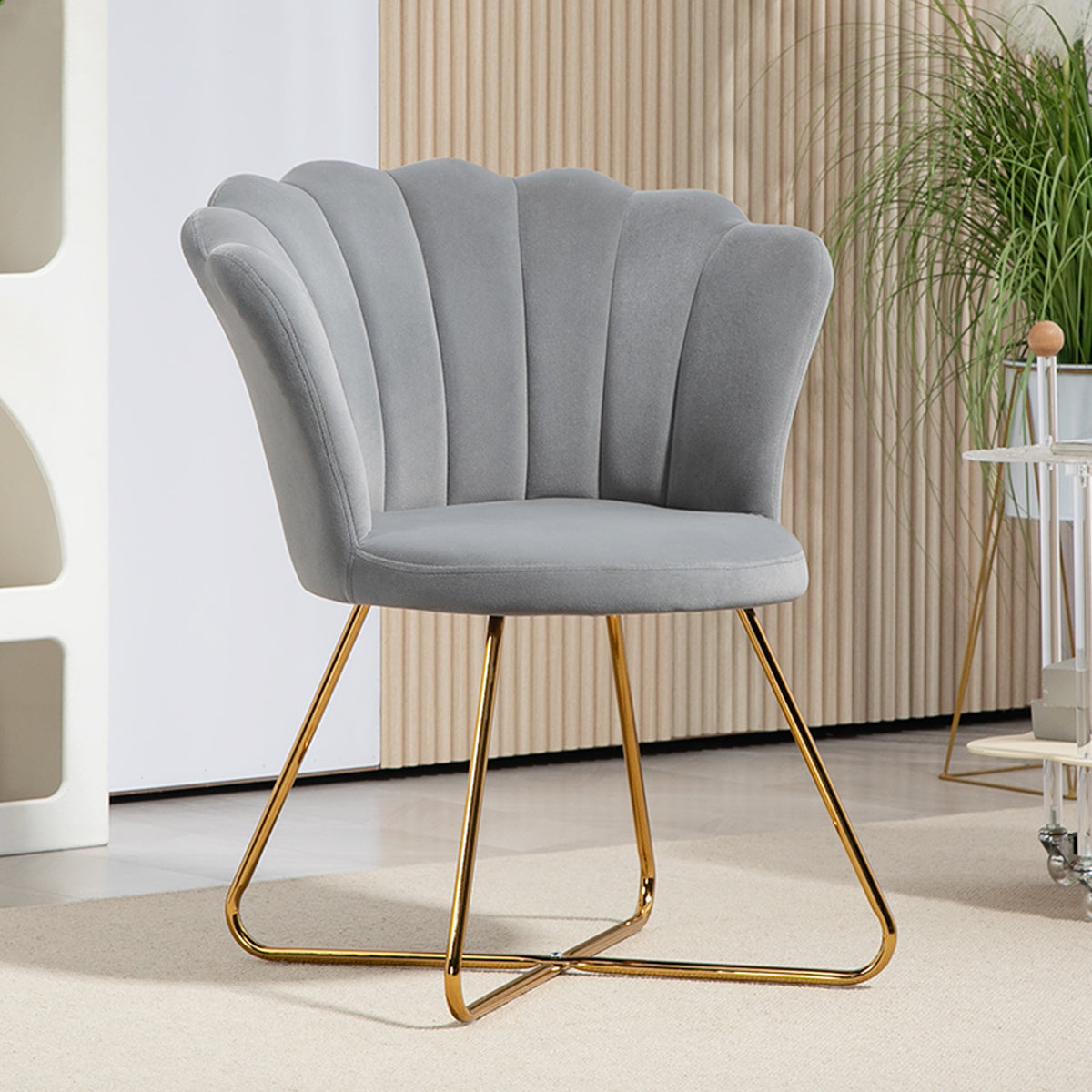 Fauteuil coquillage chaise coiffeuse fauteuil en velours fauteuil de salon avec pieds en acier 69 x 64 x 80 cm gris-9