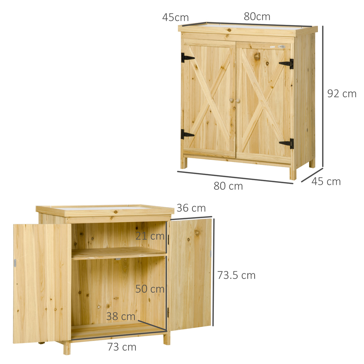 Armoire de jardin armoire de rangement de jardin plateau en métal galvanisé en bois massif 80 x 45 x 92 cm bois naturel-2