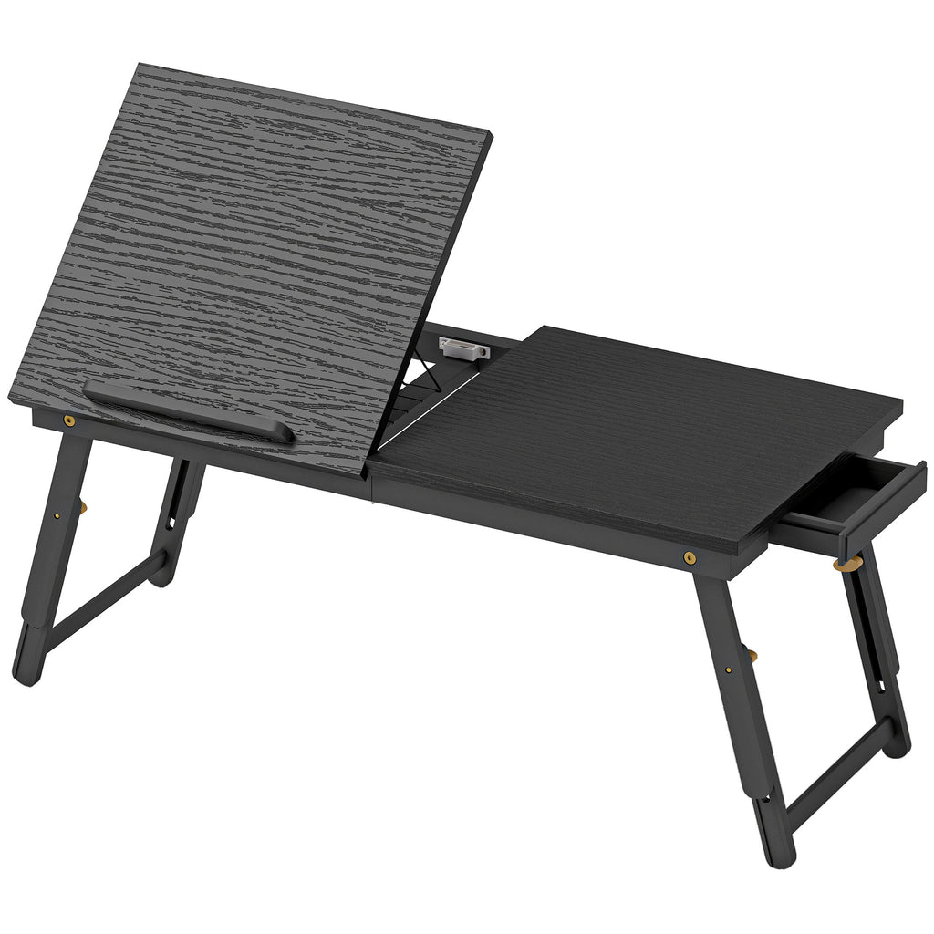 Table de lit pliable et réglable, plateau de lit pour ordinateur portable en bambou plateau inclinable 83,5x33x34cm noir-0