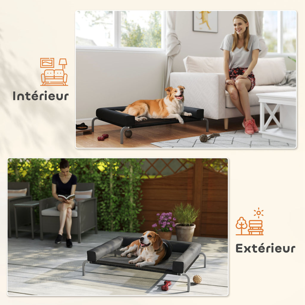 Lit surélevé pour chien rafraichissant, lit de camp pour chiens intérieur extérieur portable, 110 x 75 x 30 cm, noir-6