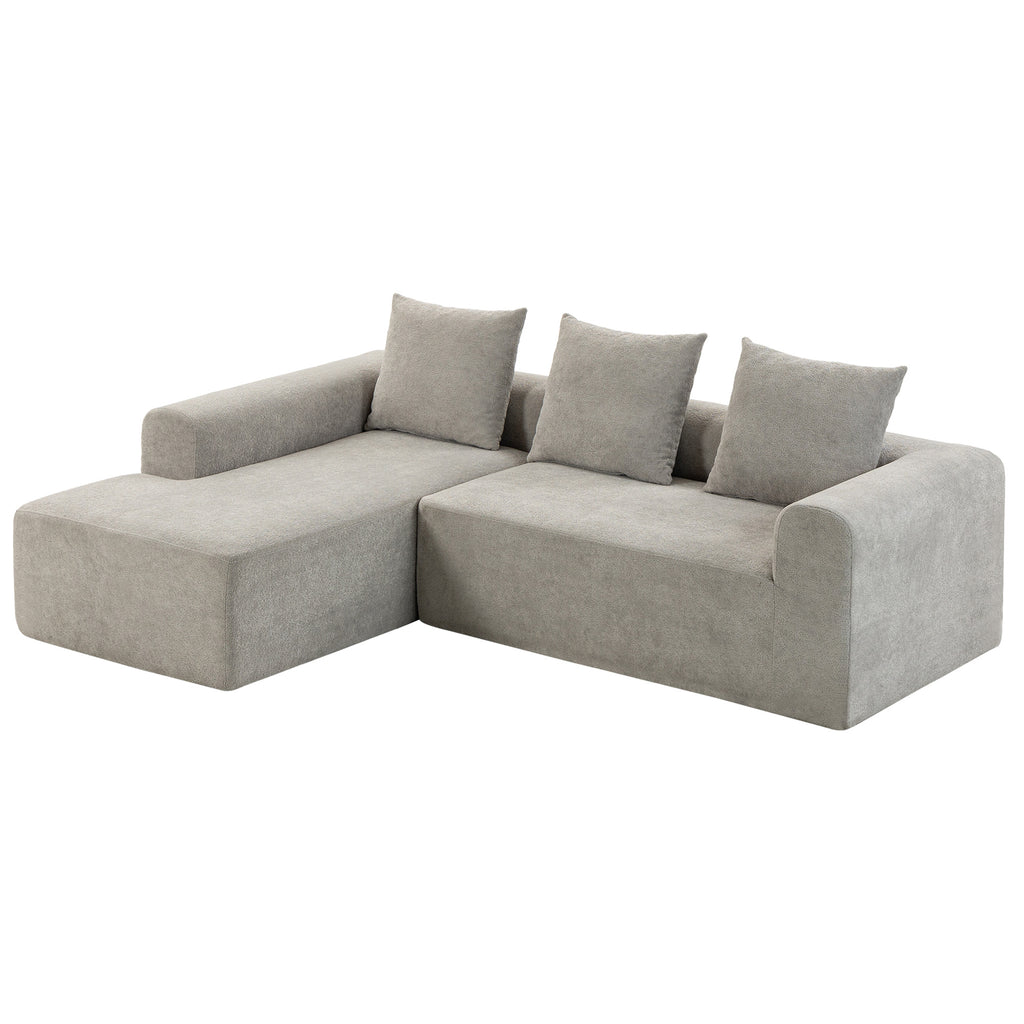 Canapé d'Angle en Chenille, Canapé 3 Places en L 242 cm avec Méridienne, Assise Profonde, Accoudoirs Larges, Gris Clair-0