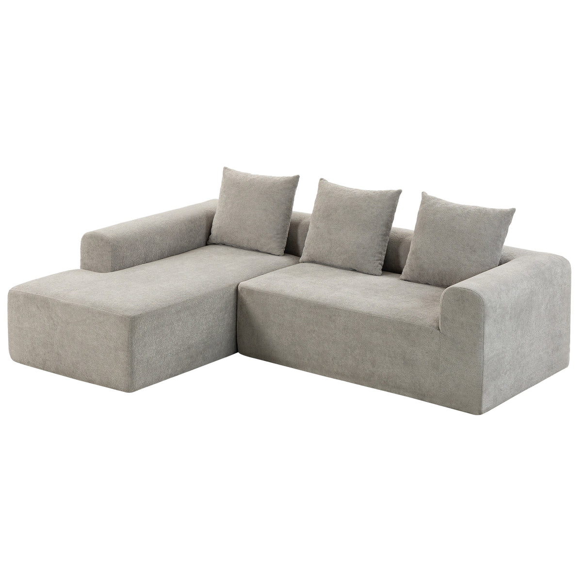 Canapé d'Angle en Chenille, Canapé 3 Places en L 242 cm avec Méridienne, Assise Profonde, Accoudoirs Larges, Gris Clair-0