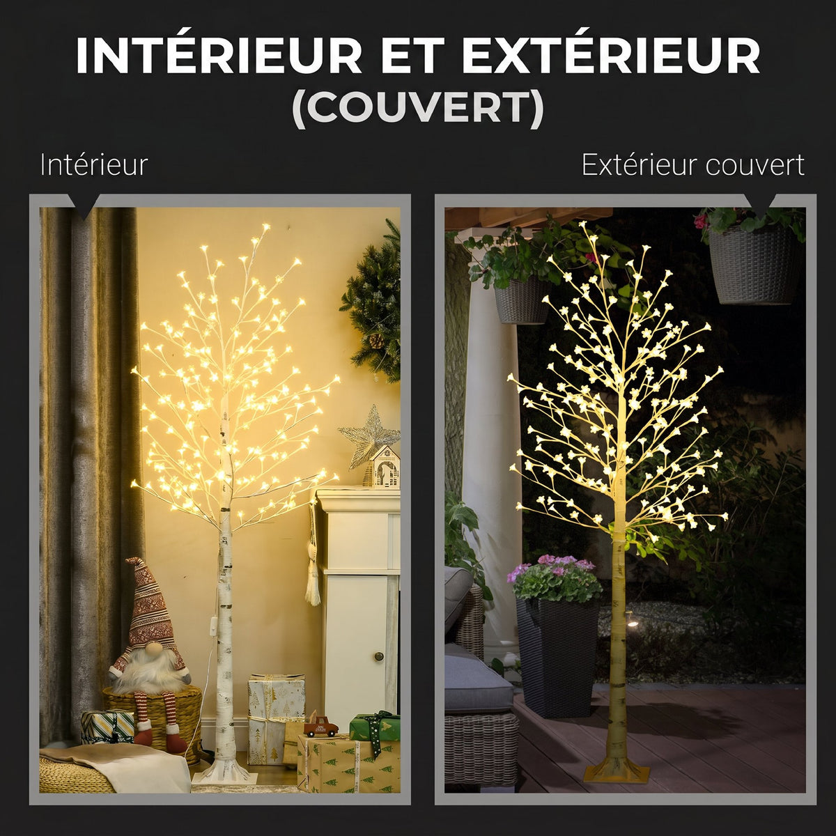Albero di Natale luminoso 180 cm con 180 LED bianco caldo e 3 livelli di luminosità