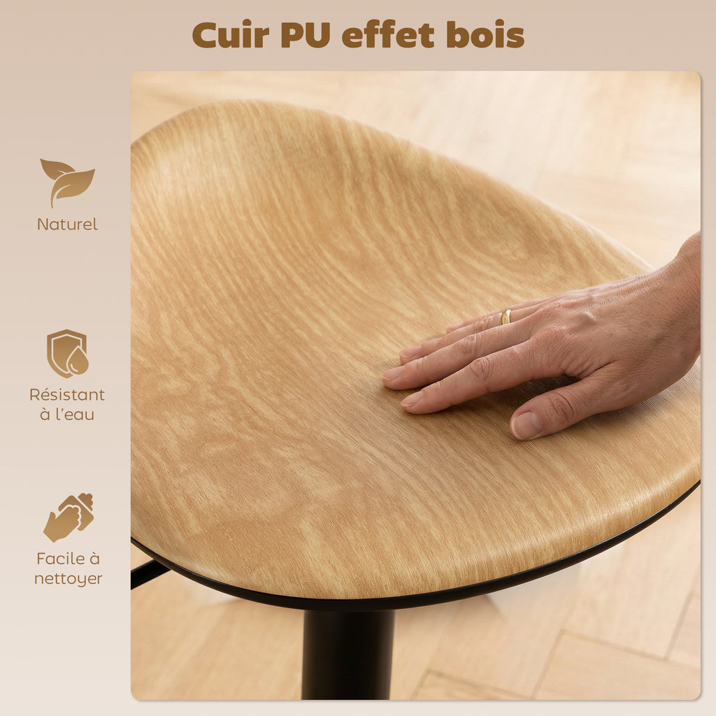Lot de 2 tabourets de bar, chaises de bar réglables en hauteur avec repose-pieds, pivotant 360°, base en acier, chêne-4