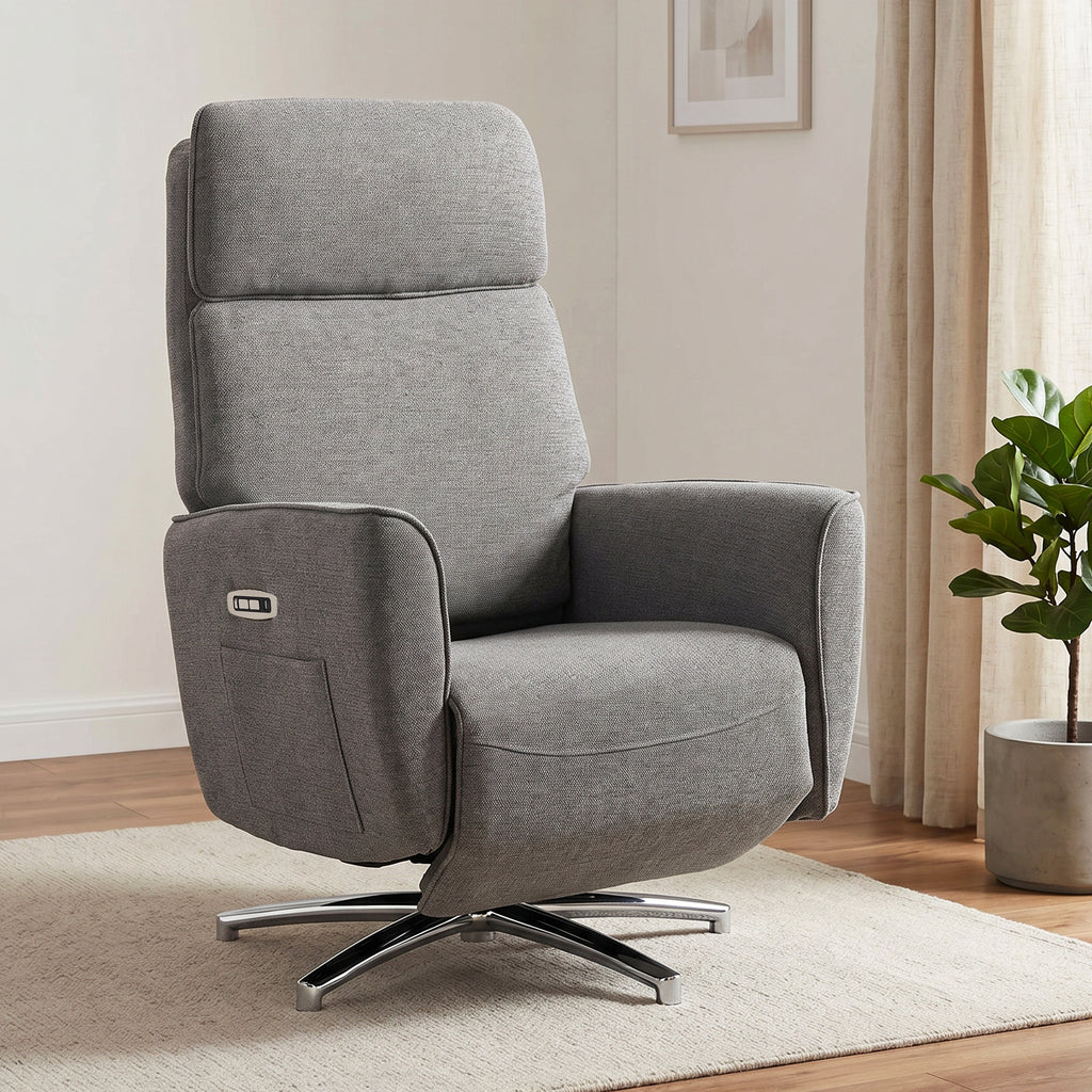 Fauteuil Relax Électrique Pivotant 360°, Fauteuil Inclinable avec Appui-Tête Réglable, Ports USB, Tissu en Lin, Gris-1