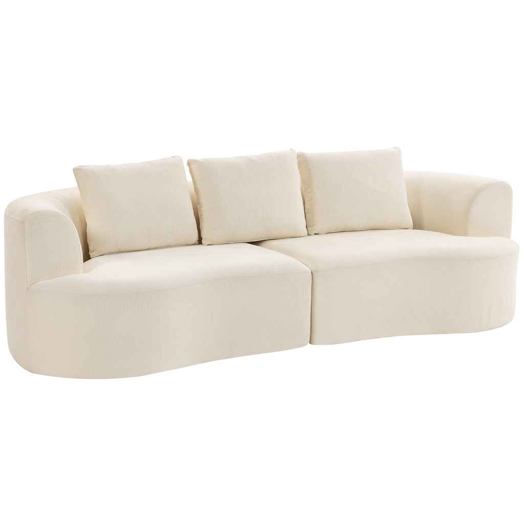 Canapé 3 places en chenille 260 cm, canapé salon, assise large, 3 coussins, pas de montage nécessaire, crème-0