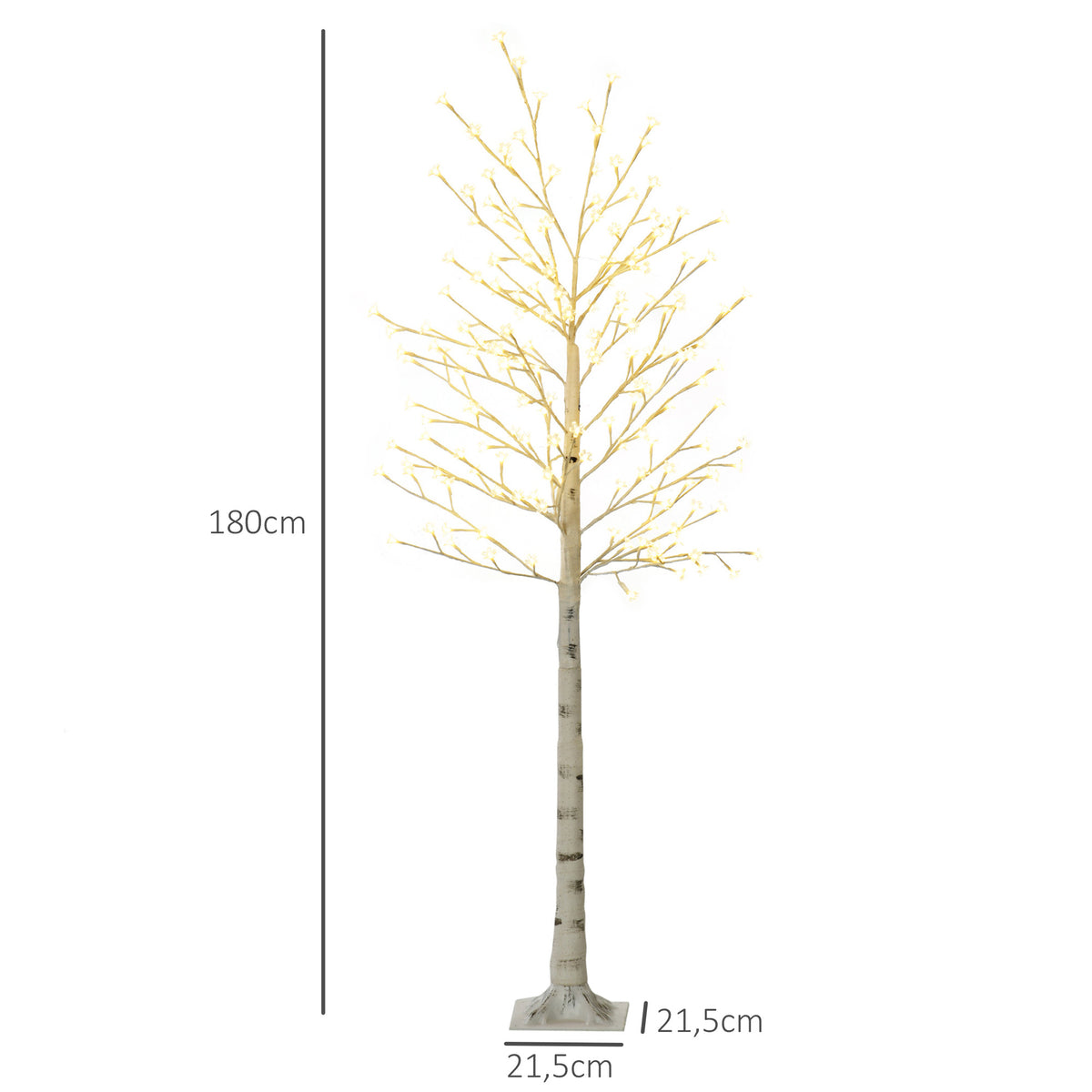 Albero di Natale luminoso 180 cm con 180 LED bianco caldo e 3 livelli di luminosità