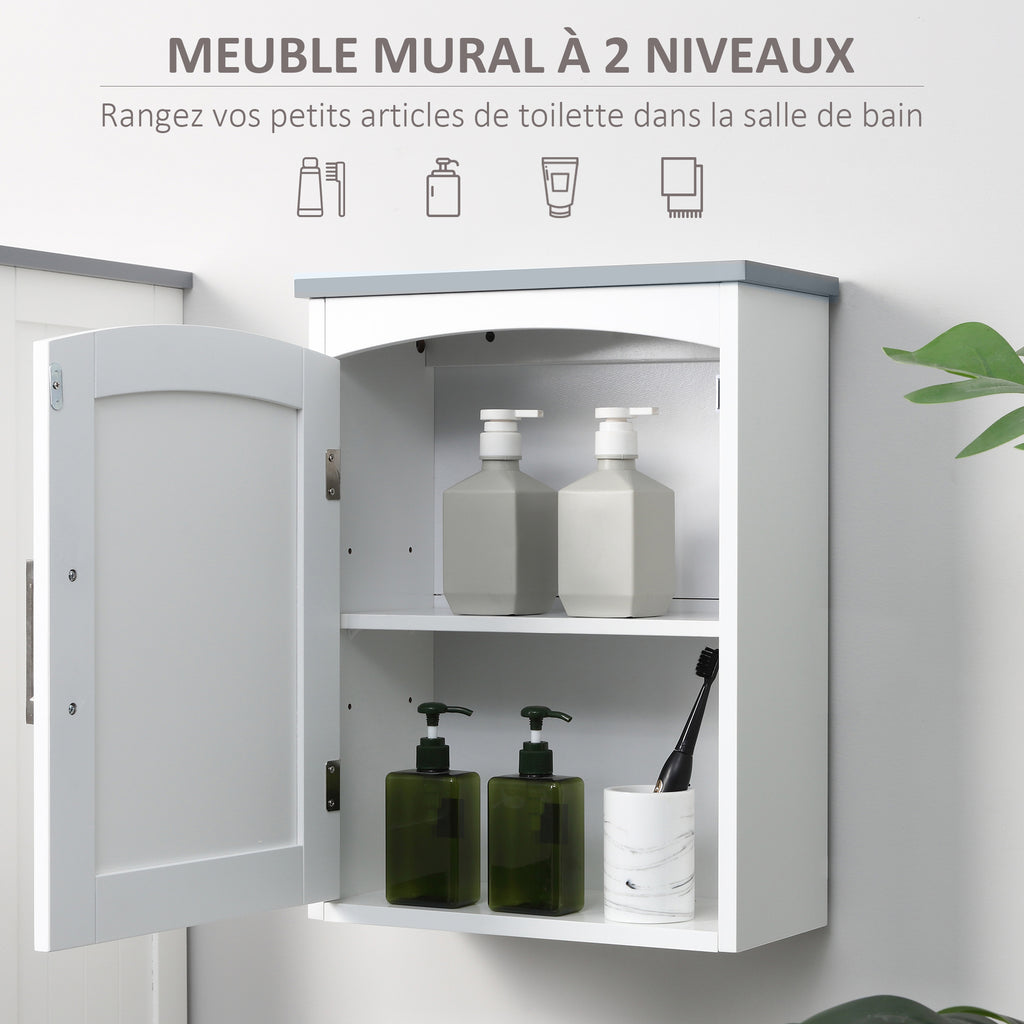 Meuble wc suspendu armoire à pharmacie murale armoire salle de bain rangement avec porte et étagère réglable - 41 x 18,5 x 52 cm - MDF - blanc-3