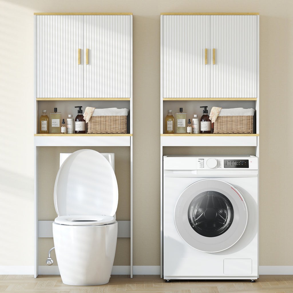 Meuble WC rangement au-dessus des toilettes 3 niveaux étagère de toilettes avec étagères réglables, 64x20x170,5cm, blanc-7