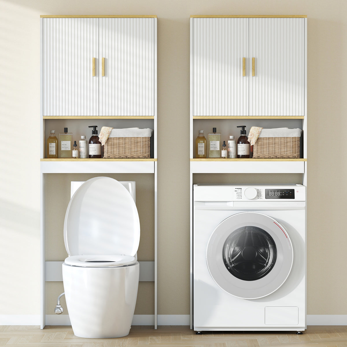 Meuble WC rangement au-dessus des toilettes 3 niveaux étagère de toilettes avec étagères réglables, 64x20x170,5cm, blanc-7