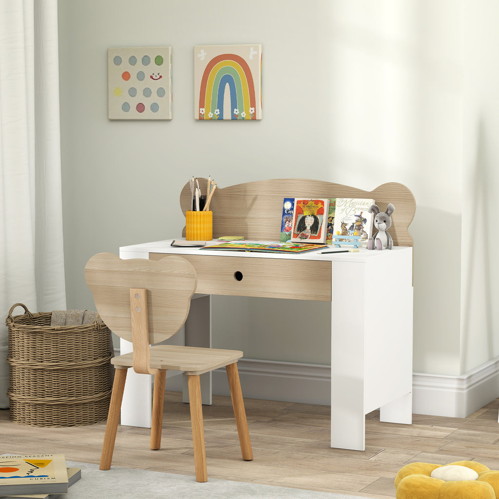 Bureau enfant avec chaise, table enfant et chaise avec tiroir et large plateau, 80 x 41 x 74,5 cm, bois naturel-9
