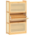 Meuble à chaussures 14 paires, armoire à chaussures 3 tiroirs rabattables, étagères réglables 69x29x119,8cm bois naturel-0
