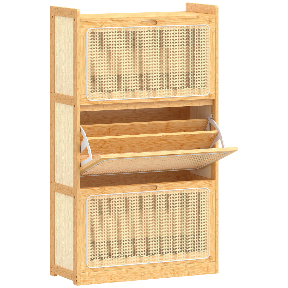 Meuble à chaussures 14 paires, armoire à chaussures 3 tiroirs rabattables, étagères réglables 69x29x119,8cm bois naturel-0