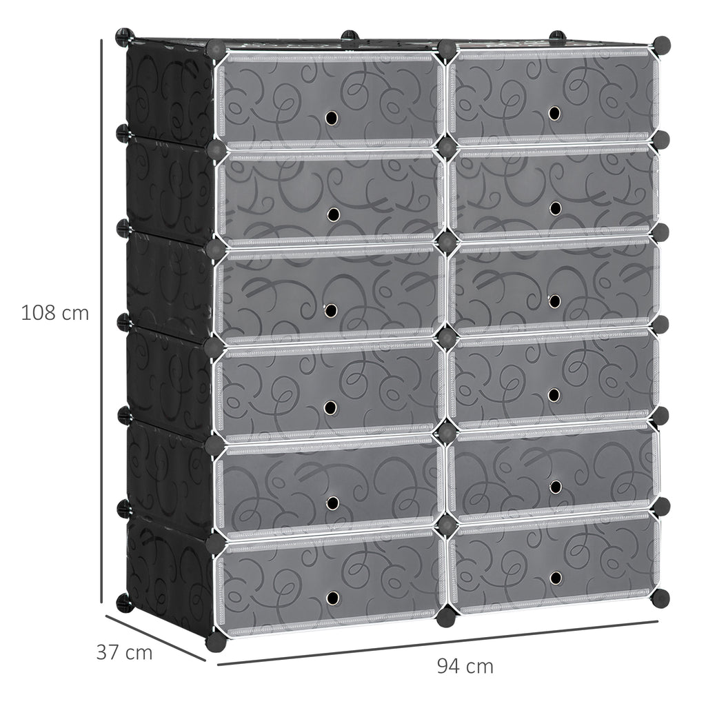 Armoire meuble à chaussures modulable 94L x 37l x 108H cm 12 cubes rectangulaires capacité 24 paires de chaussures-2