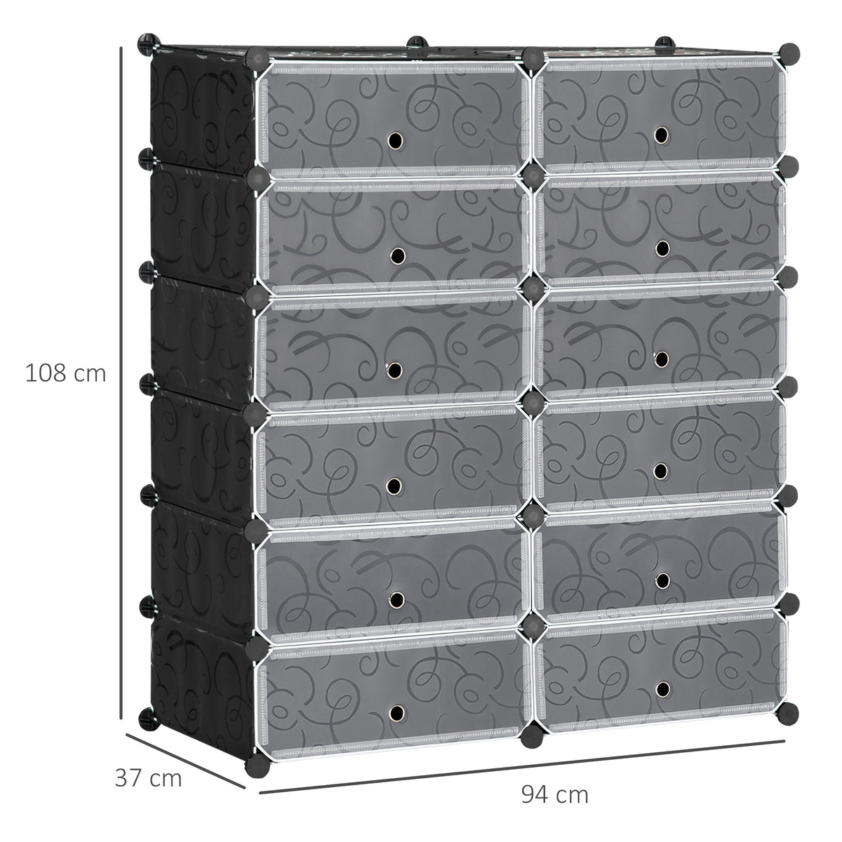 Armoire meuble à chaussures modulable 94L x 37l x 108H cm 12 cubes rectangulaires capacité 24 paires de chaussures-2