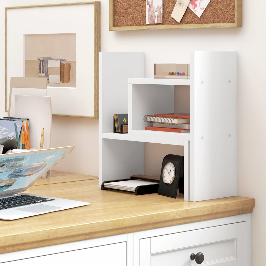 Étagère de bureau modulable, organisateur de bureau multifonctionnel, 2 pièces, MDF, blanc-7
