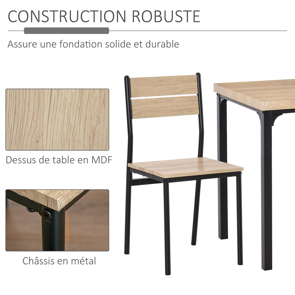 Ensemble table et chaises pour 2 personnes, table de cuisine avec chaises, table à manger 3 pièces avec 2 chaises encastrables, pour cuisine salon maison, bois de chêne clair-4