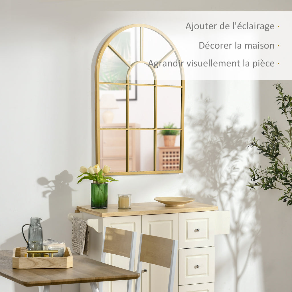 Miroir mural en métal cadre doré en forme de voûtée – 70 x 50 cm – décoration pour entrée ,chambre à coucher, salon-3