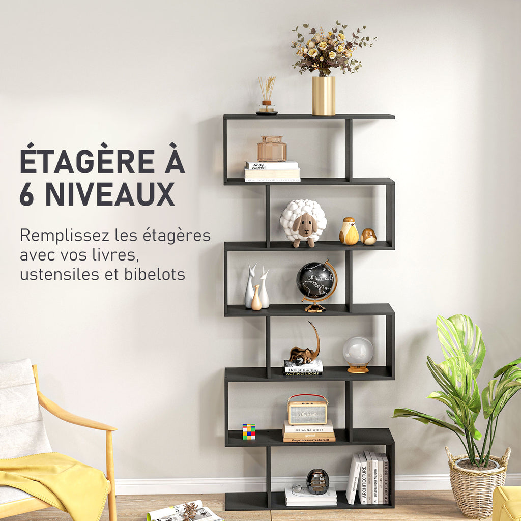 Bibliothèque étagère Zig zag Design Contemporain 80L x 23l x 192H cm 6 Niveaux Noir-3